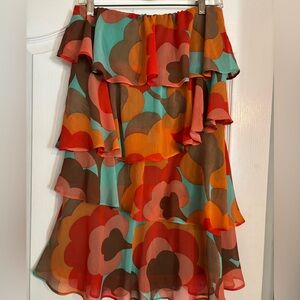 Judith March Strapless Dress - Orange, Teal, Brown